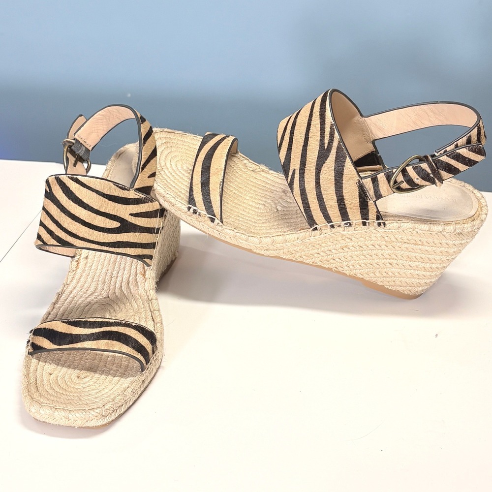 Banana Republic Zebra Print Haircalf Leather Wedge Espadrille Wedge Sandals 9.5M - Picture 2 of 12